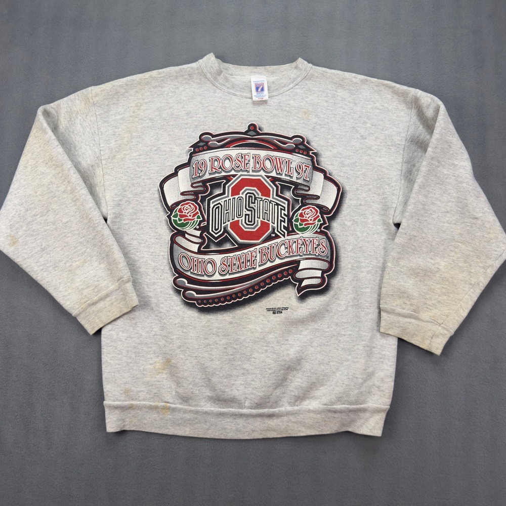 Vintage 1997 Rose Bowl‎ Ohio State Buckeyes Sweatshirt Logo 7 Gray Mens Large